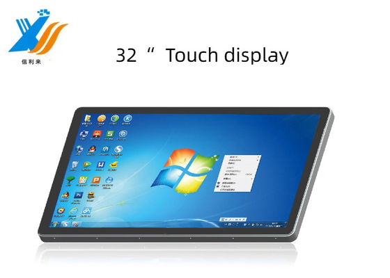 Monitor de tela sensível ao toque de 32 polegadas personalizado com 10 pontos capacitivos vários USB HDMI VGA LCD para tablet computador para educação industrial